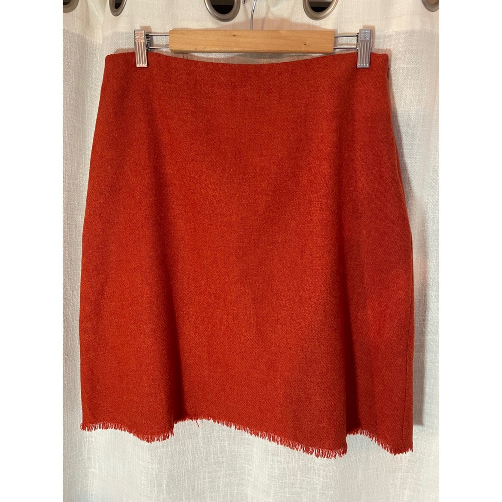 J Peterman A Line Skirt Size 14 Pumpkin Orange Wool Frayed Hem